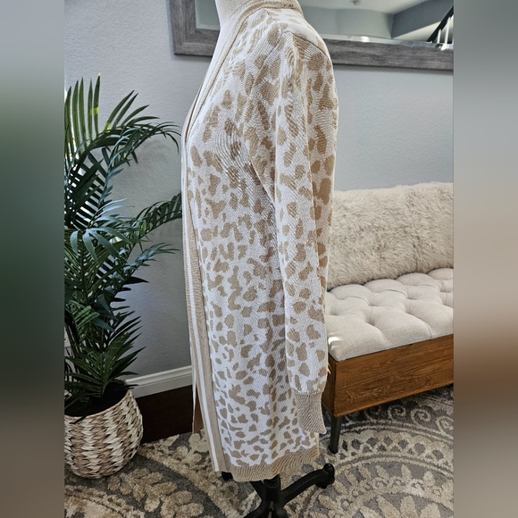 Mesh+Lace- Biege Long Leopard Print Open Sweater Cardigan Sleeve Wmns Sz M NWT - Picture 3 of 9